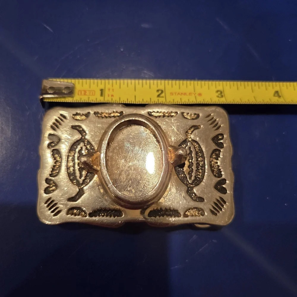 Kokopelli Southwestern Silver Gold Tone Belt Buckle with Cabochon Center